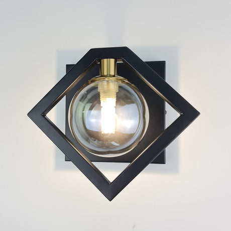 Marlow black gold wall light with amber glass shade — GildNest UK