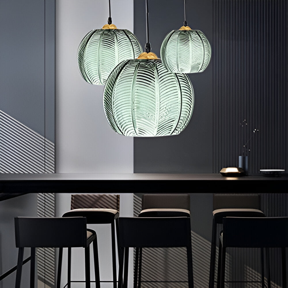 Nordic Green Leaf Pattern Glass Pendant Light