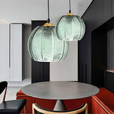 Nordic Green Leaf Pattern Glass Pendant Light