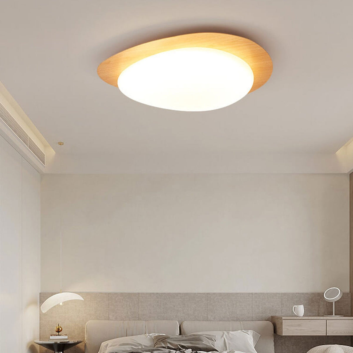 Pebble Flush Mount Ceiling Light Neutral 4000K Wood