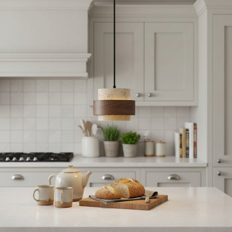 Cole travertine pendant detail stone veining — GildNest UK
