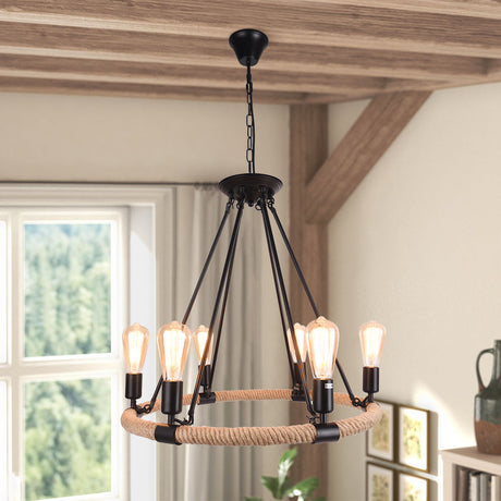 Vintage rope wheel chandelier 6-light — GildNest UK