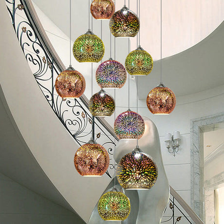 3D Fireworks Glass Dome Pendant Gold 20cm