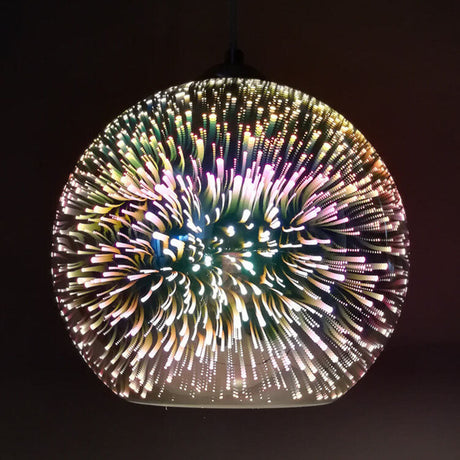 3D Fireworks Glass Dome Pendant Silver 25cm