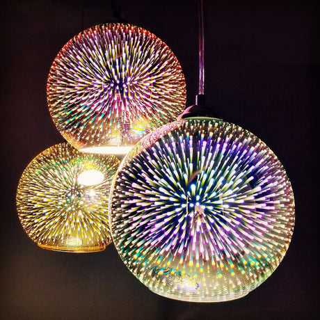 3D Fireworks Glass Dome Pendant Bronze