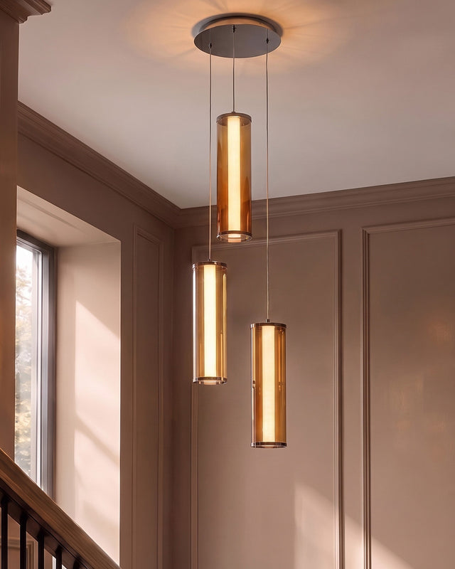 Amber Mocha Caramel Champagne Glass 3-Cluster Pendant Light lifestyle