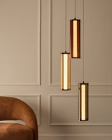 Amber Mocha Caramel Champagne Glass 3-Cluster Pendant Light in bedroom
