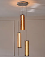 Amber Mocha Caramel Champagne Glass 3-Cluster Pendant Light lit