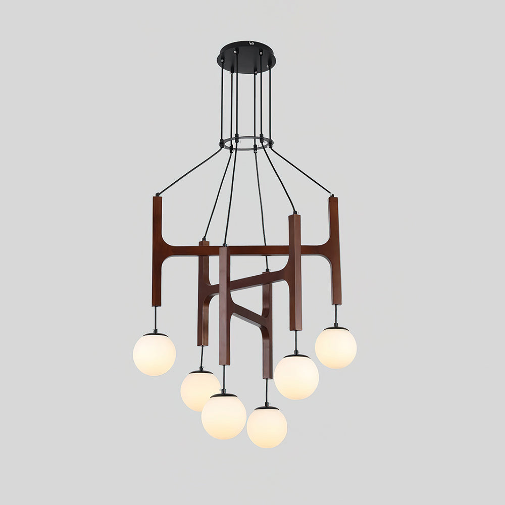 Astra Wood Chandelier 6 Heads Walnut