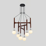 Astra Wood Chandelier 6 Heads Walnut