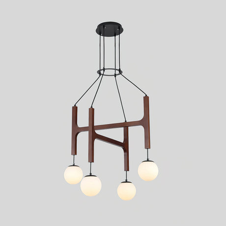 Astra Wood Chandelier 4 Heads Walnut