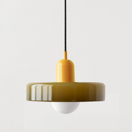 Bauhaus pendant light Army green glass Yellow body — GildNest UK