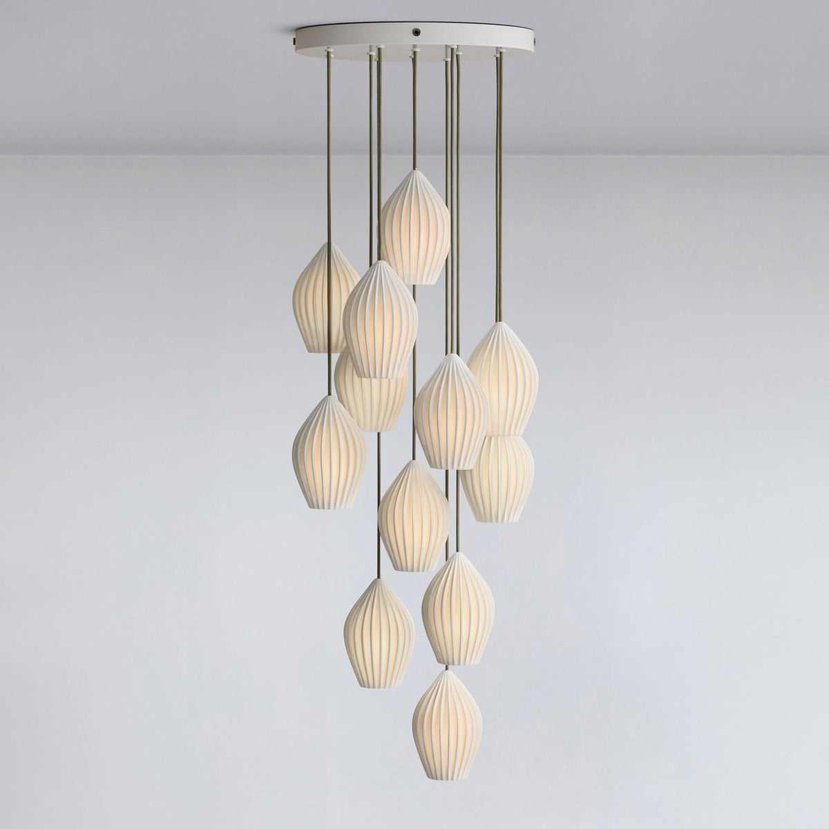 Ceramic Ribbed Pendant Light 12-Light