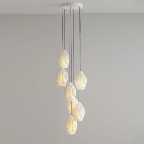 Ceramic Ribbed Pendant Light 7-Light