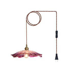 Flower Glass Plug-In Pendant Lamp Pink