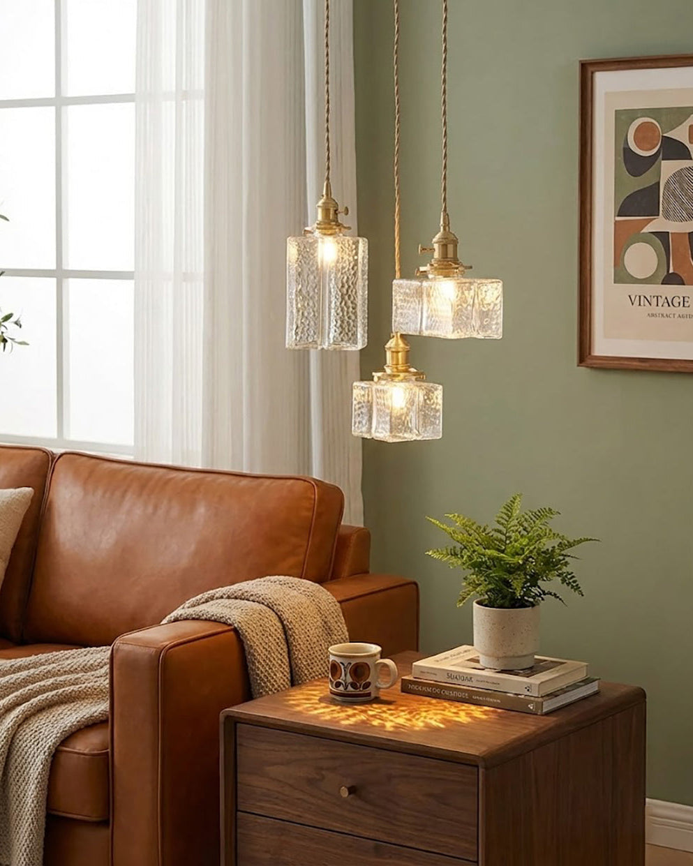 Jewel Glass & Brass Pendant Light