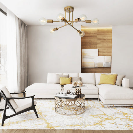 Vallin chandelier close-up brass arms — GildNest UK