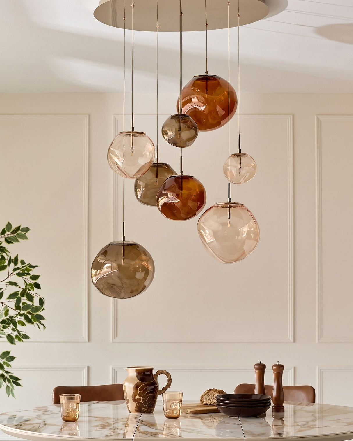 Orla 8-Bulb Mocha Caramel Glass Pendant Light lifestyle