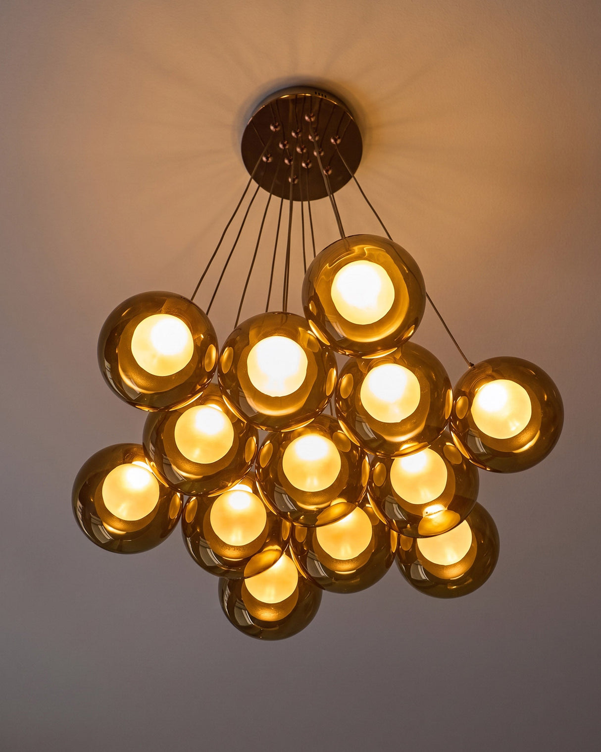Riley Olive Green Glass Cluster Pendant Light glass close-up