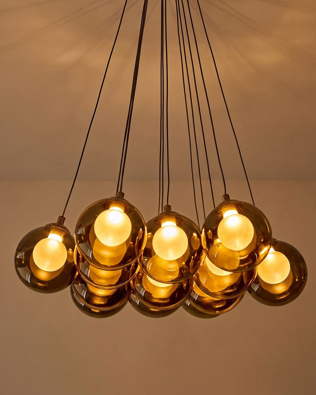 Riley Olive Green Glass Cluster Pendant Light lit in situ