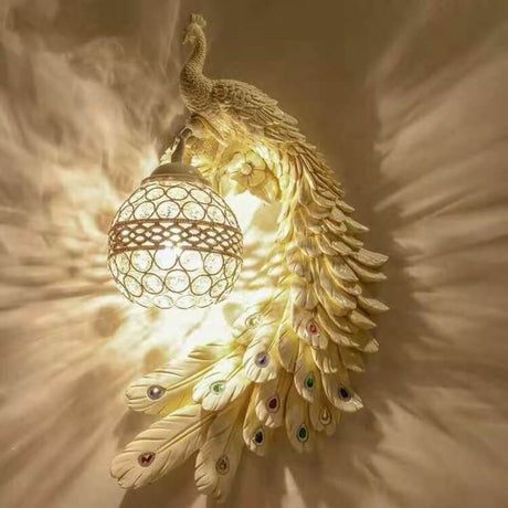 Peacock Crystal Ball Wall Sconce White Right