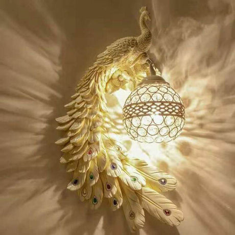 Peacock Crystal Ball Wall Sconce White Left
