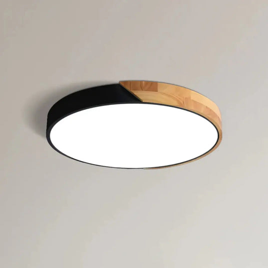 Scandinavian wooden LED flush mount ceiling light black — GildNest UK