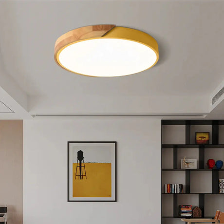 Scandinavian wooden flush mount ceiling light detail — GildNest UK