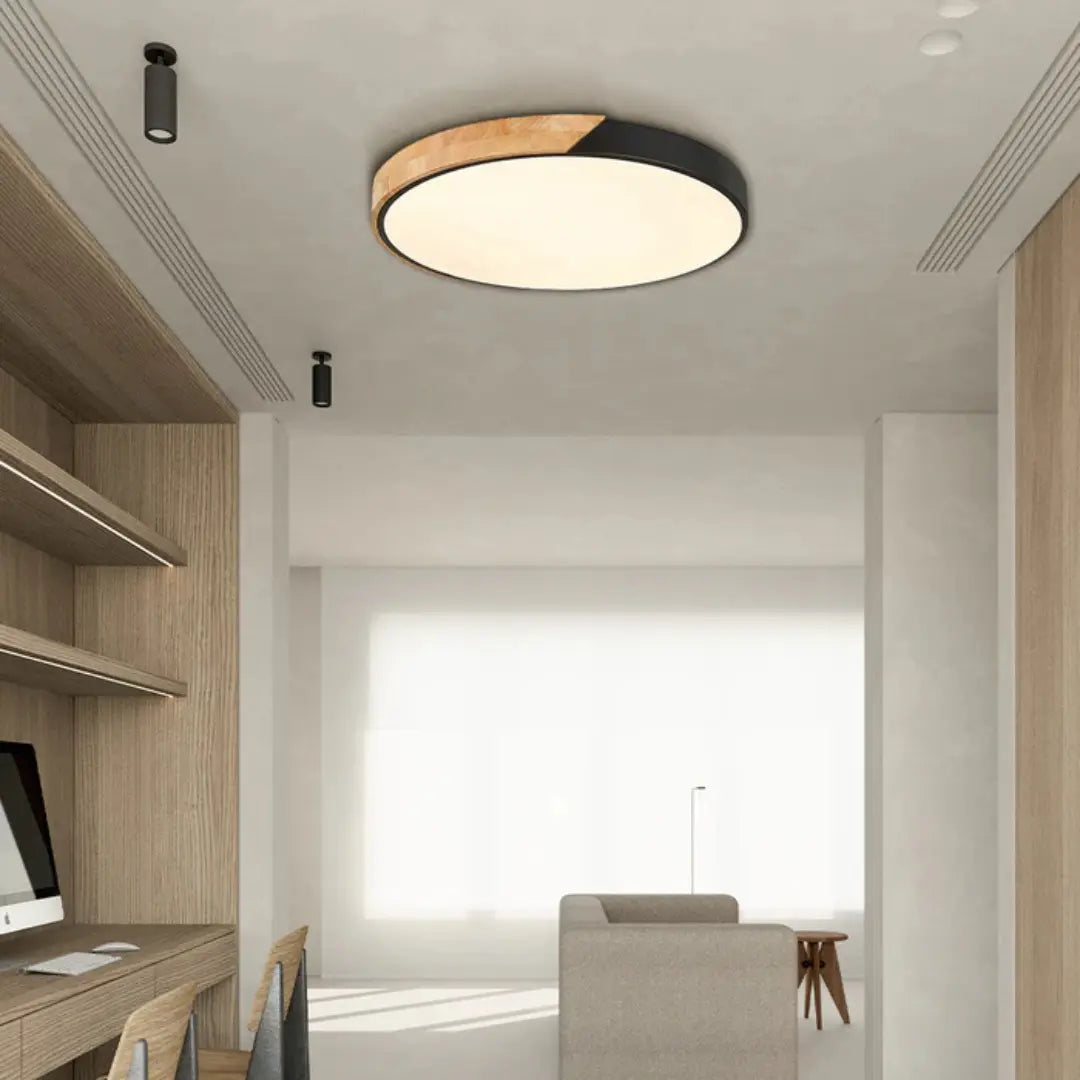 Scandinavian wooden LED ceiling light lifestyle — GildNest UK