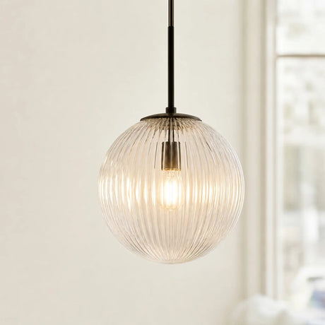 Vireo Farmhouse Cooper Ribbed Glass Pendant Light