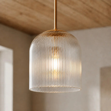 Vireo Farmhouse Cooper Ribbed Glass Pendant Light