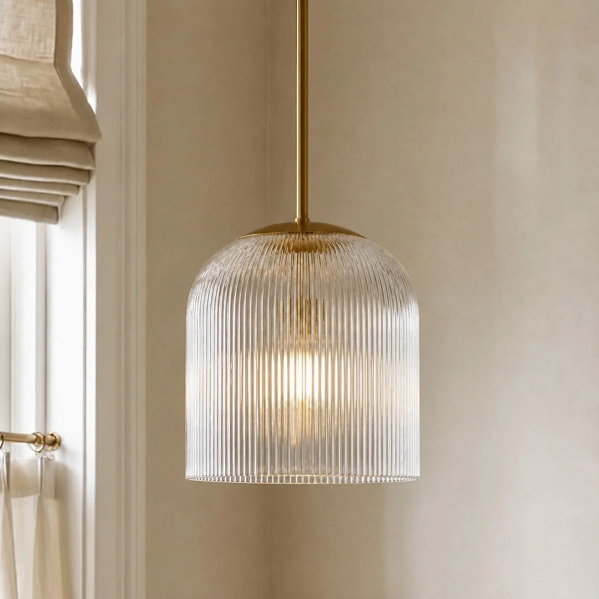 Vireo Farmhouse Cooper Ribbed Glass Pendant Light