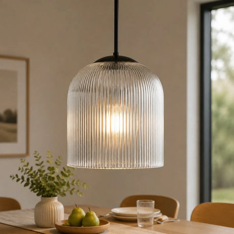 Vireo Farmhouse Cooper Ribbed Glass Pendant Light