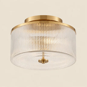 Vireo Farmhouse Drum-Shaped Ribbed Glass Ceiling Light