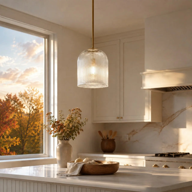 Vireo Farmhouse Cooper Ribbed Glass Pendant Light