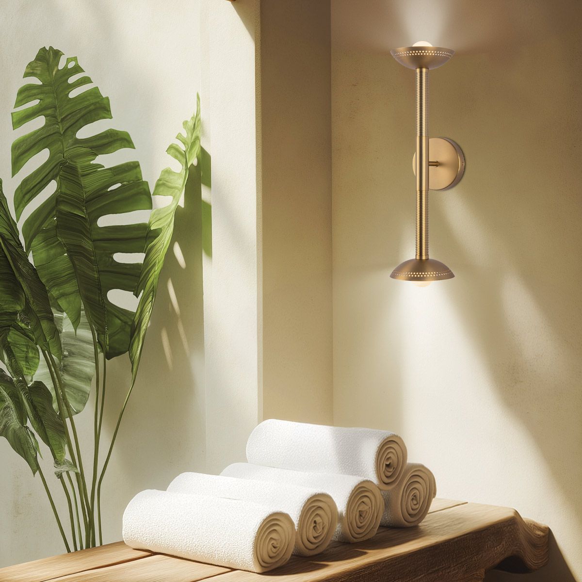 Alora Mood Arden 2-Light LED Wall Light installed lit