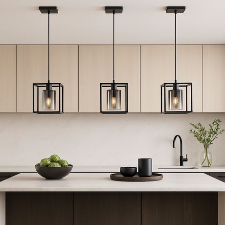Copeland Kitchen Island Pendant Light – Black Smoked Glass