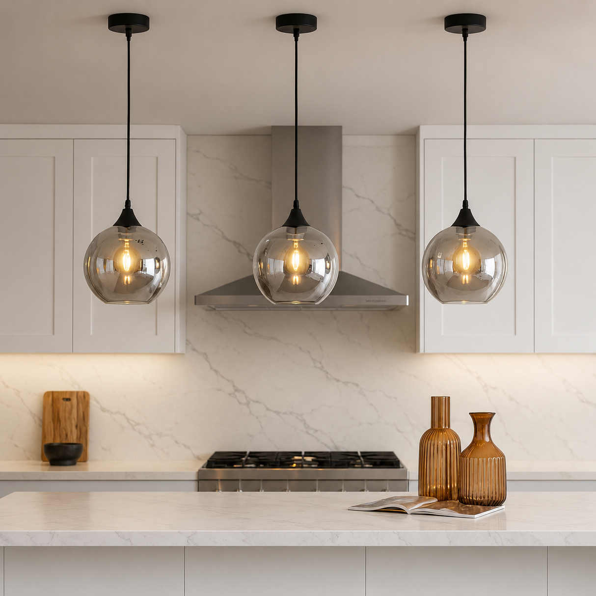 Irvine Matt Black Globe Pendant Light | 4 Glass Finishes