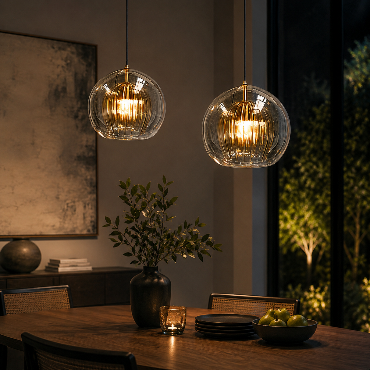 June Glass Globe Pendant Light | Clear & Amber