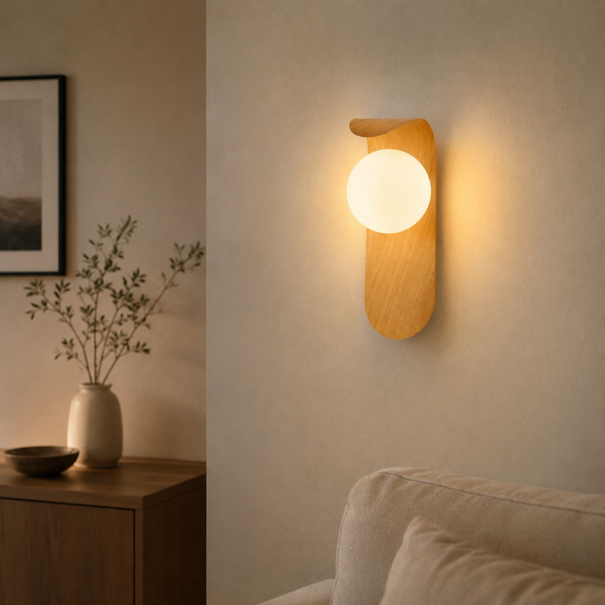 Scandinavian Wood Globe Wall Sconce | Warm & Cold White LED