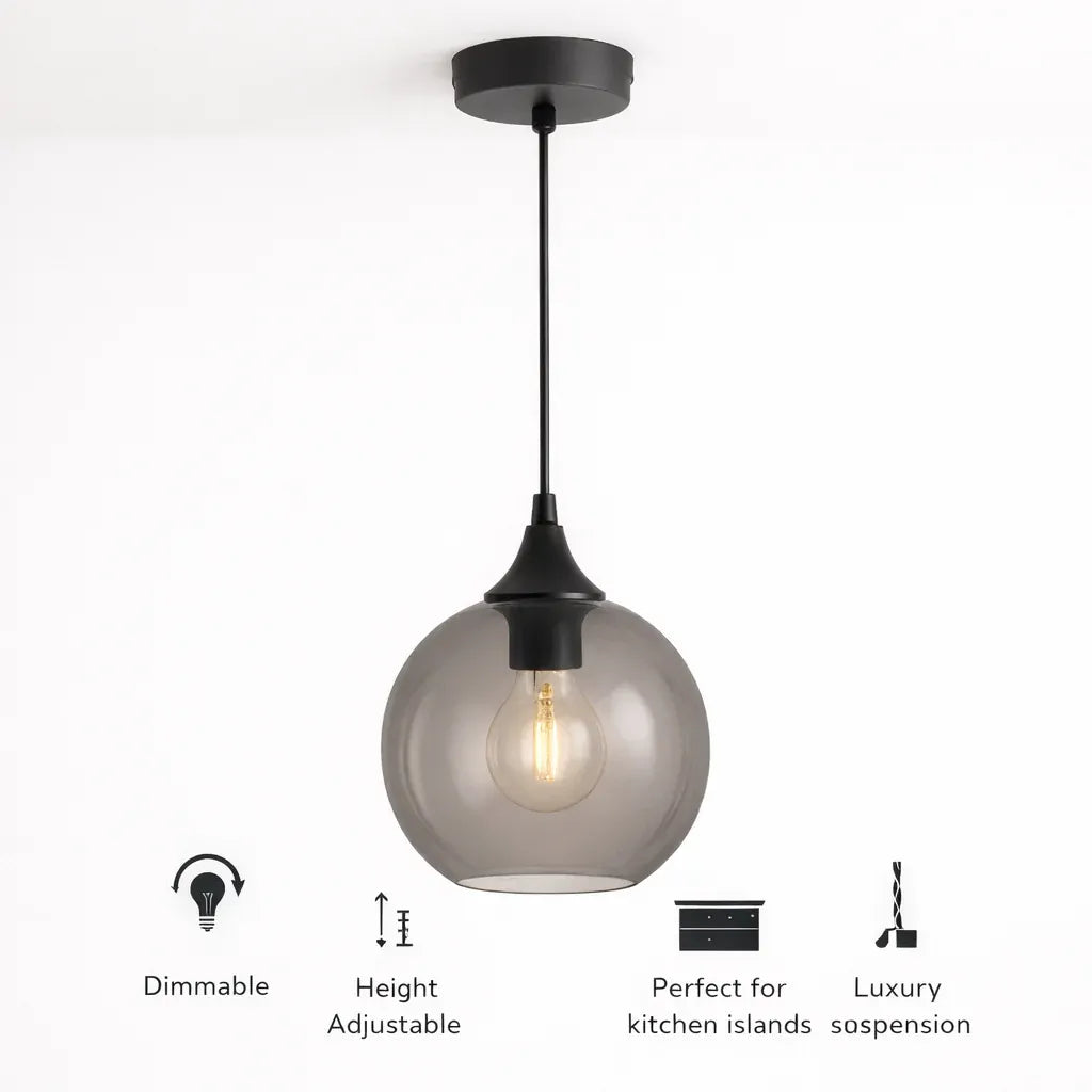 Irvine Matt Black Globe Pendant Light | 4 Glass Finishes