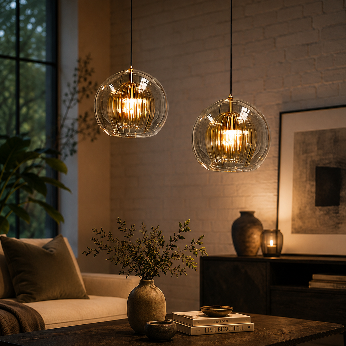 June Glass Globe Pendant Light | Clear & Amber