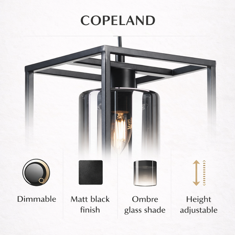 Copeland Kitchen Island Pendant Light – Black Smoked Glass