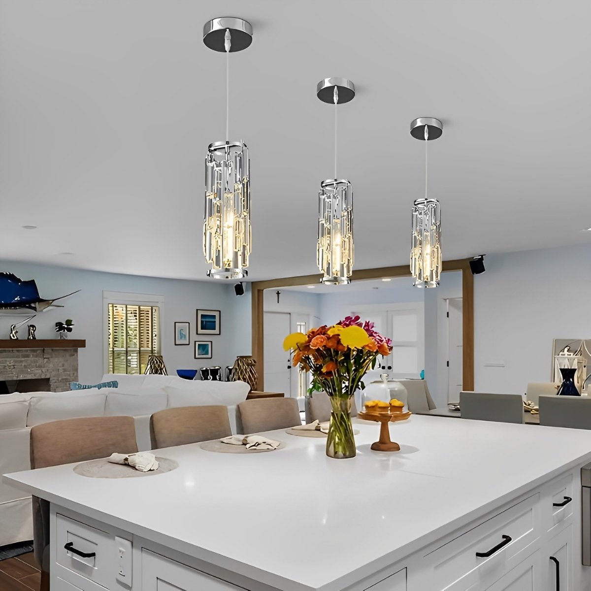 Elowen Crystal Cluster Pendant Light Chrome 1-Light