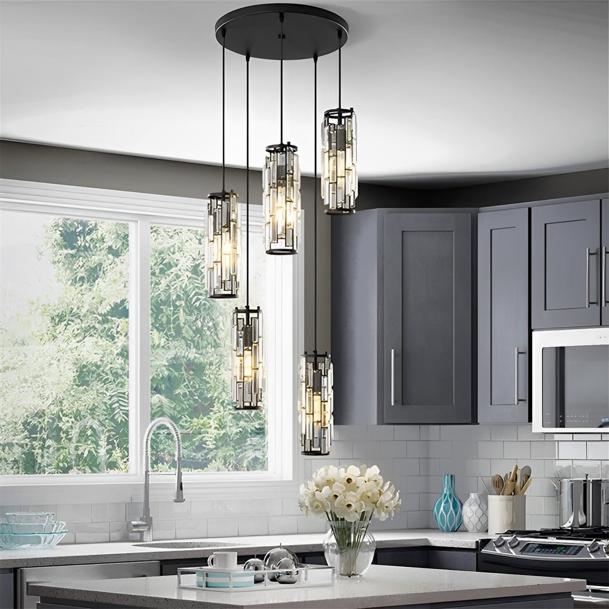Elowen Crystal Cluster Pendant Light Black 5-Light