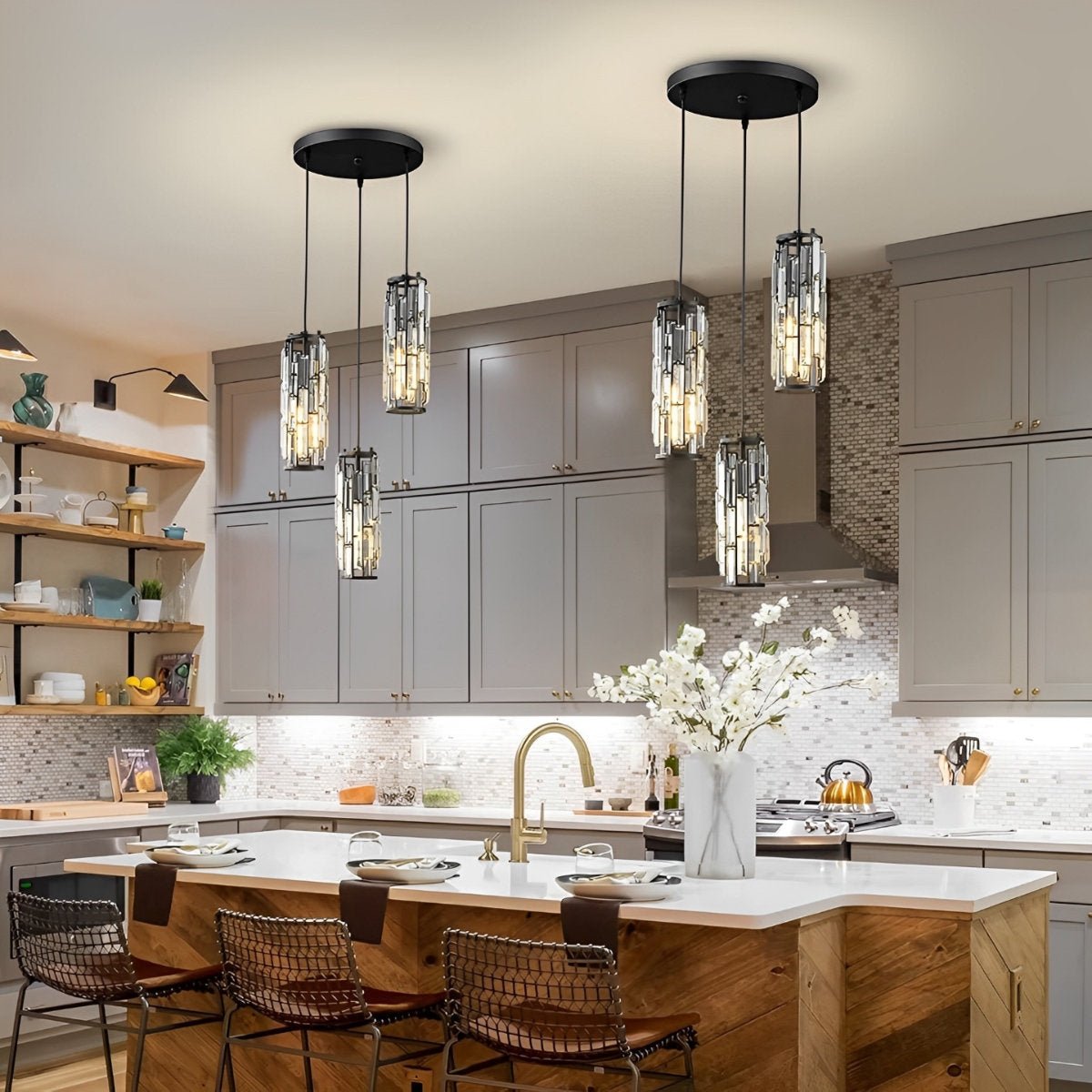 Elowen Crystal Cluster Pendant Light Black 3-Light