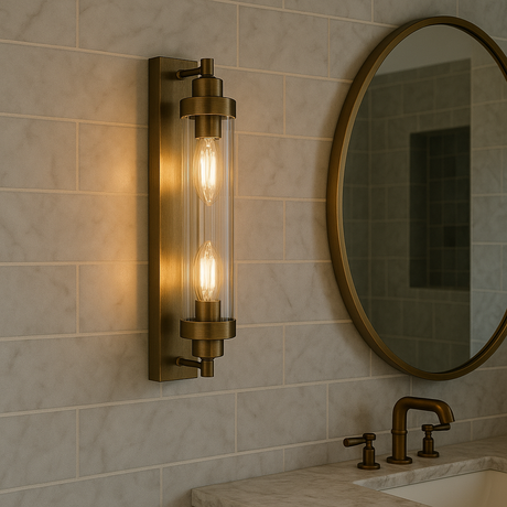 Edith Bathroom Wall Light – Antique Brass Ribbed Glass