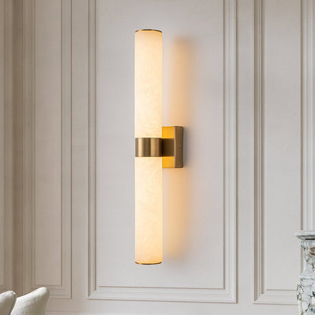 Glitre marble tube LED wall sconce in brushed brass — GildNest UK