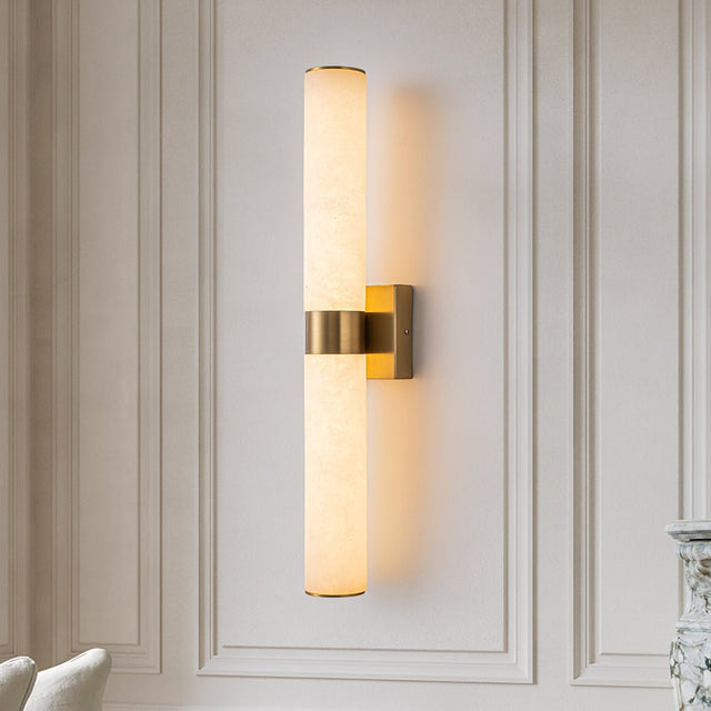 Glitre marble tube LED wall sconce in brushed brass — GildNest UK