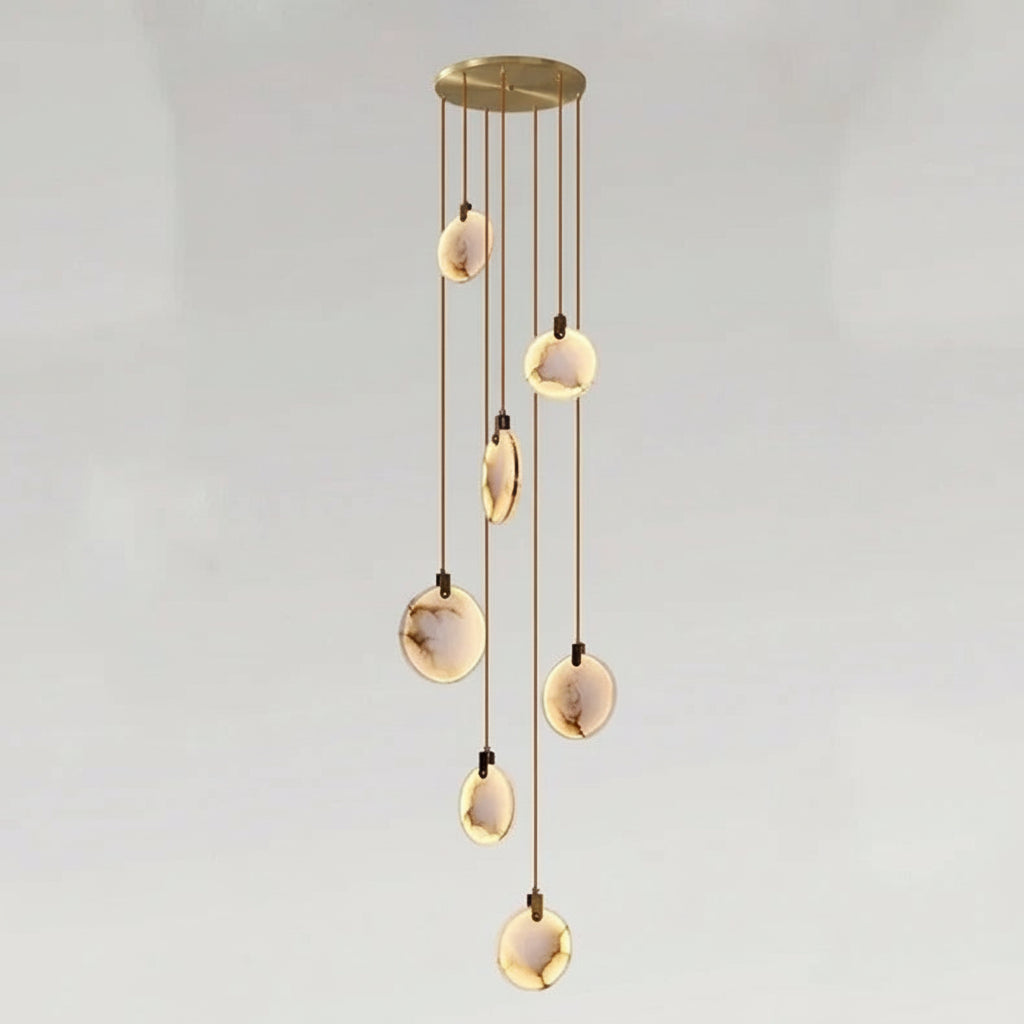 Lenzi Spanish Alabaster Disc Chandelier